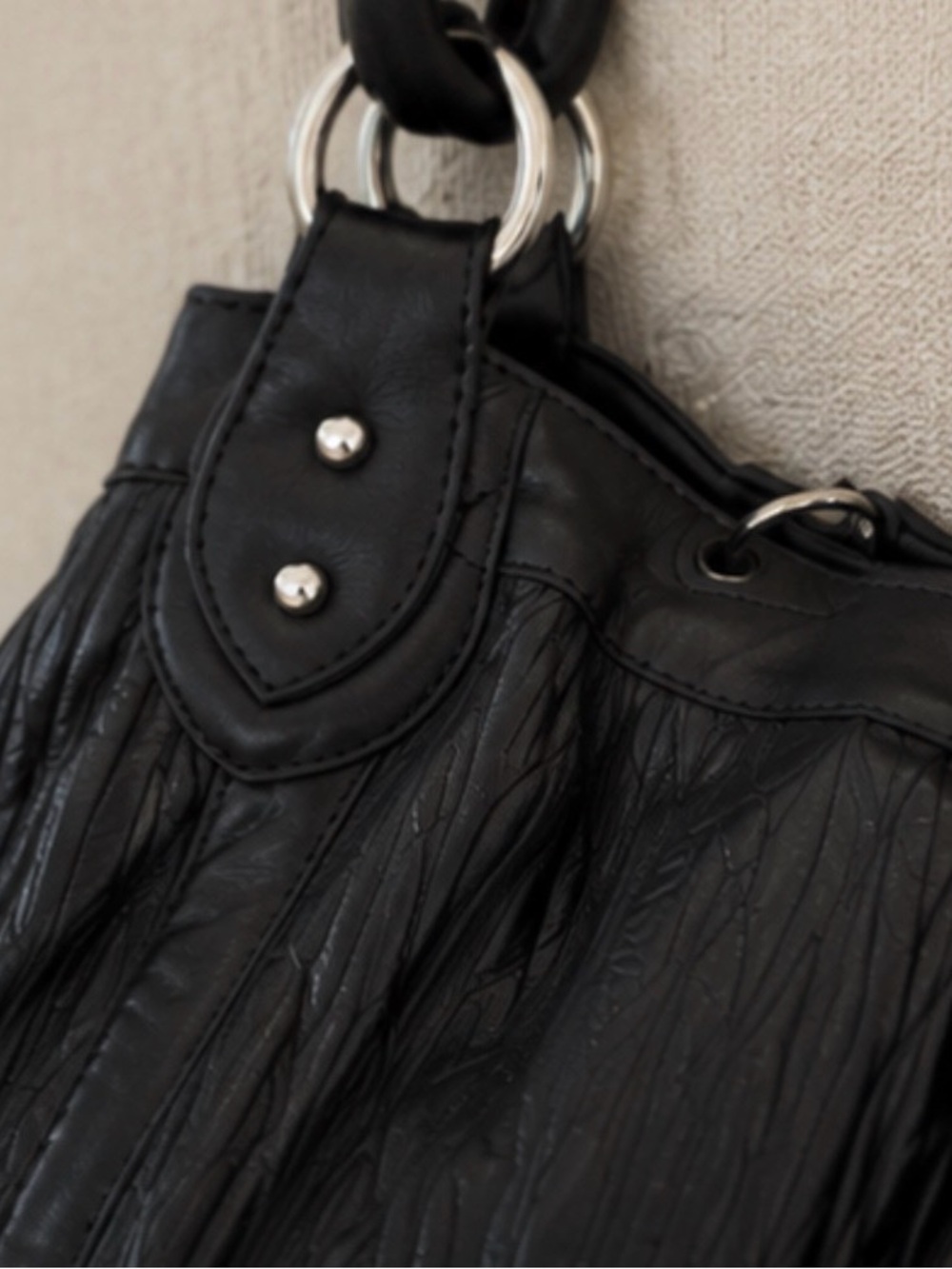 Donald J Pliner Black Pleated Leather Oversized Y2K Hobo Shoulder Bag - Picture 4 of 9